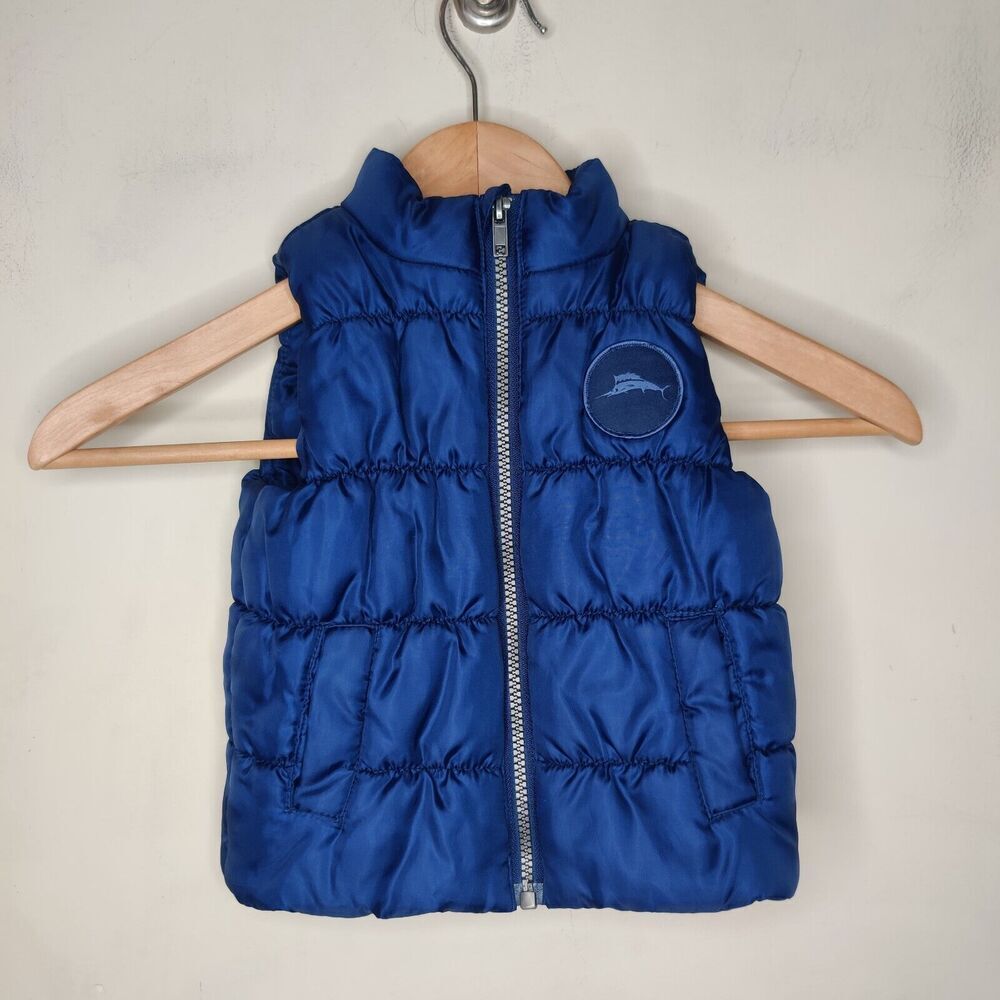 Tommy Bahama Puffer Vest 18M Unisex Navy Full Zip Logo Pockets